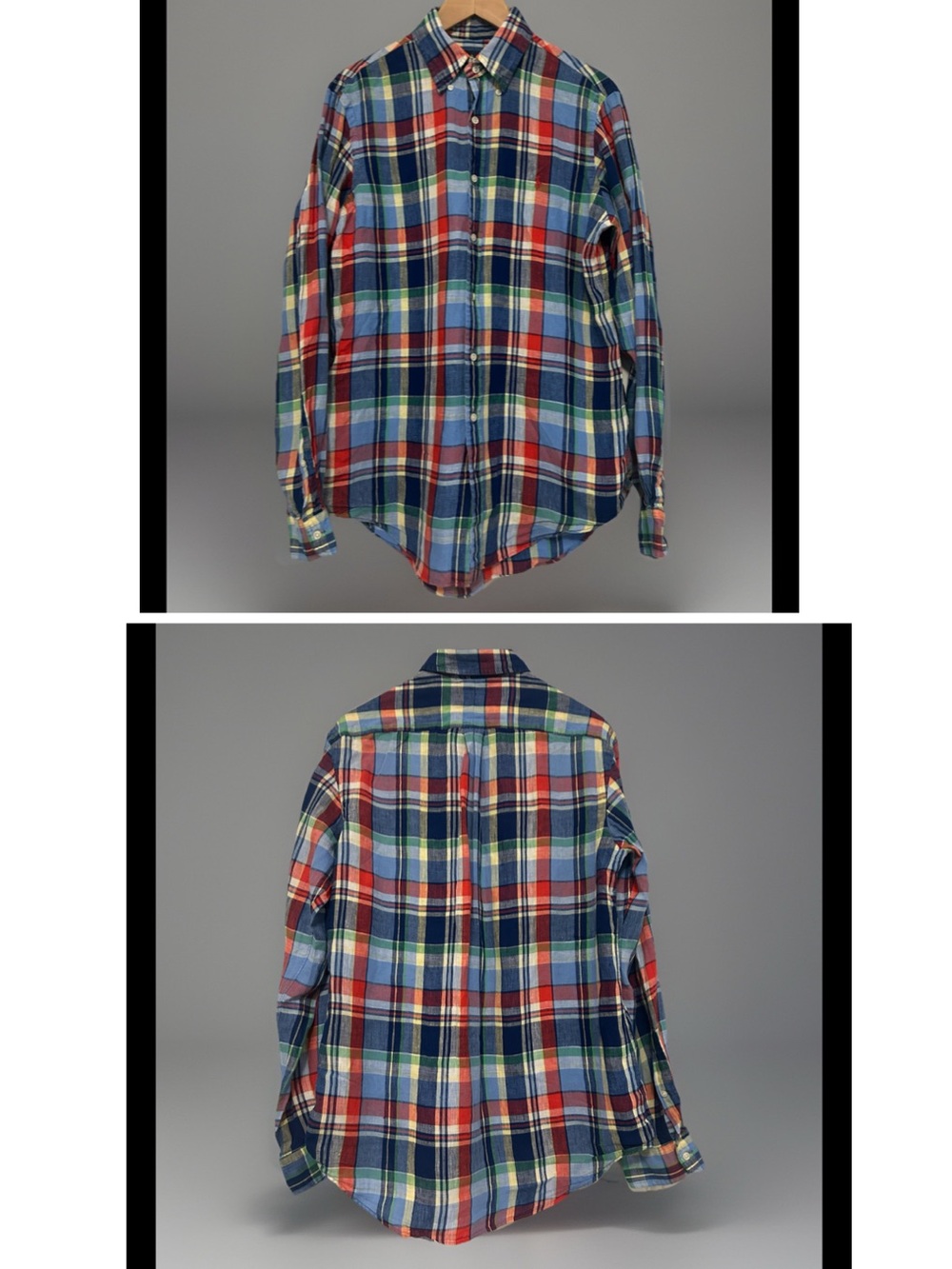Ralph Lauren Linen Button Men’s Preppy Plaid Coastal Western Bright Casual M